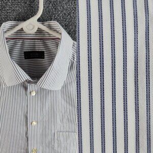 Eton Size 18 Striped Blue White Shirt Long Sleeve Men Cotton Button Up Woven